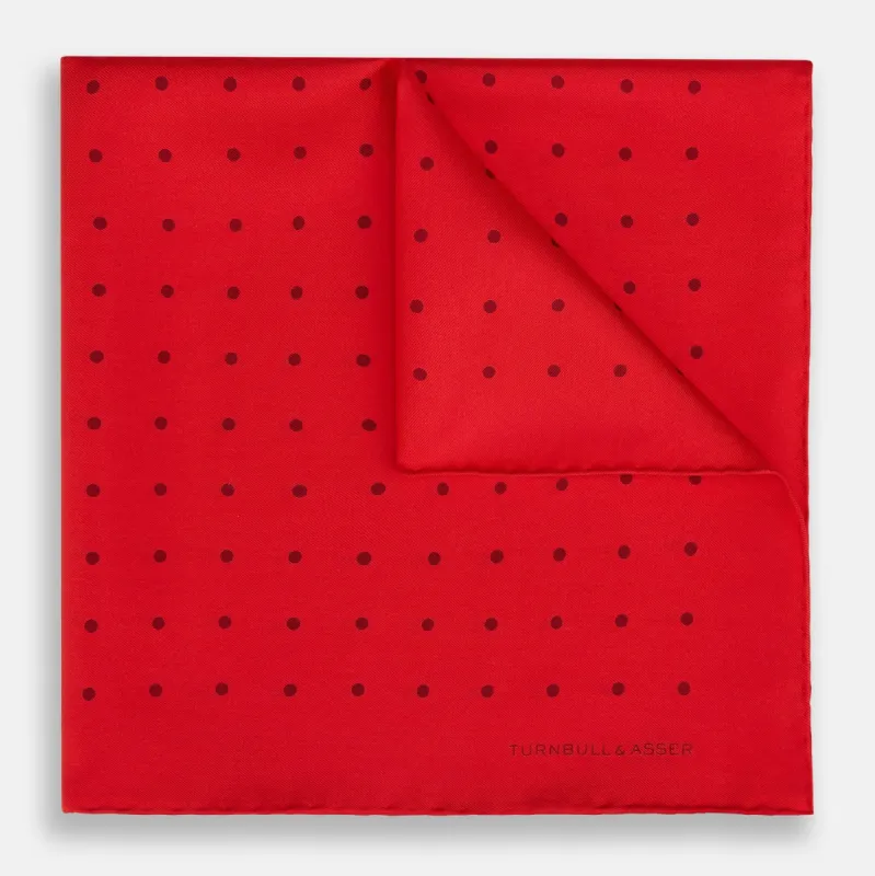 Red and Burgundy Spot Silk Pocket Square sold by Turnbull & Asser