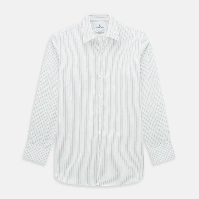 Turquoise and Red Ticking Stripe Windsor Shirt sold by Turnbull & Asser