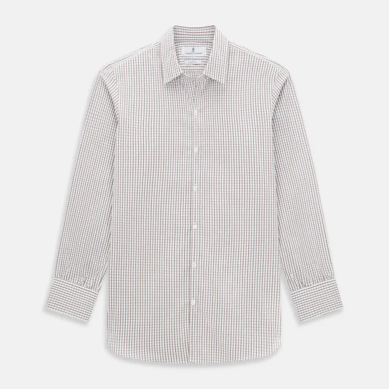 Red and midnight blue Tattersall Check Windsor Shirt sold by Turnbull & Asser