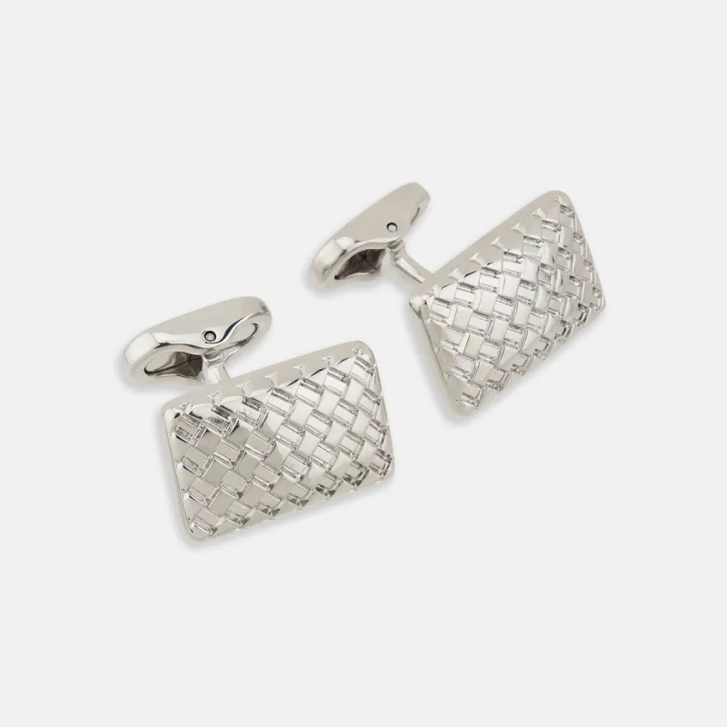 Silver Basketweave Rectangular Cufflinks sold by Turnbull & Asser