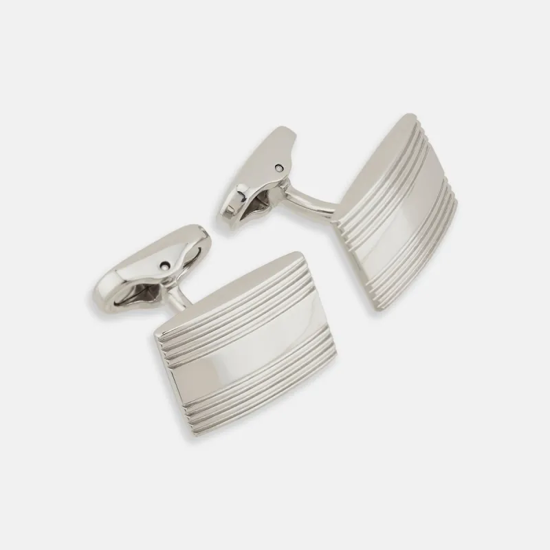Silver Striped Rectangular Cufflinks sold by Turnbull & Asser