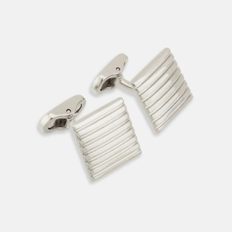 Silver Striped Square Cufflinks sold by Turnbull & Asser