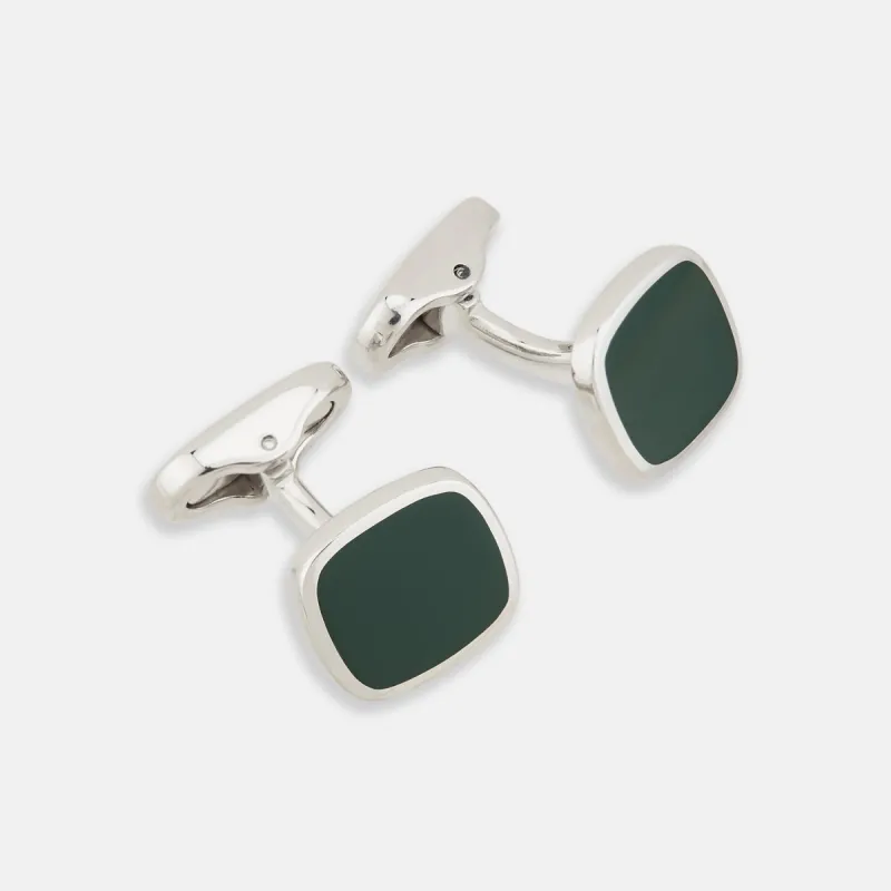 Green Rounded Square Cufflinks sold by Turnbull & Asser