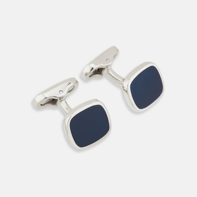 Navy Rounded Square Cufflinks sold by Turnbull & Asser