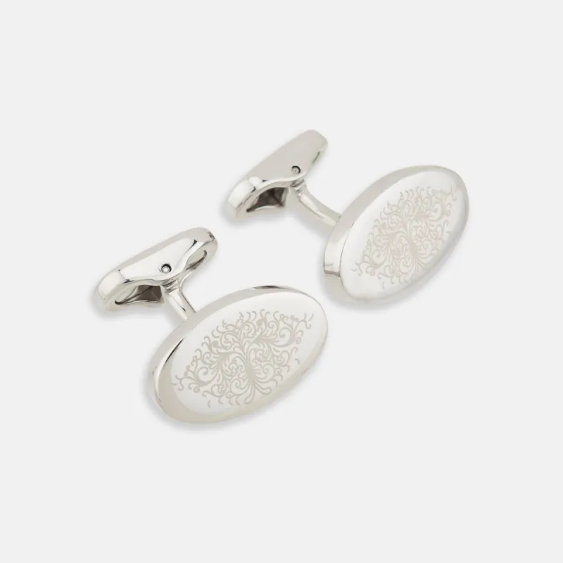 Silver Antique Floral Oval Cufflinks sold by Turnbull & Asser