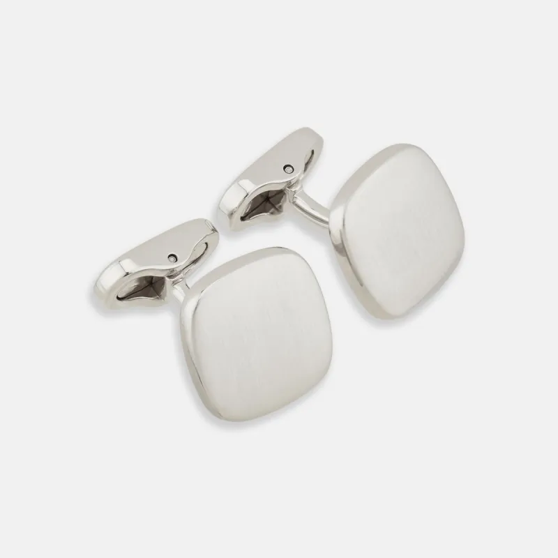 Brushed Silver Rounded Square Cufflinks sold by Turnbull & Asser