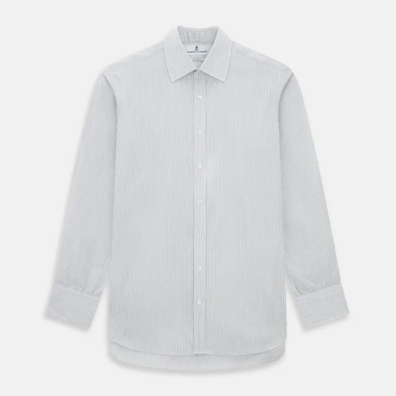Midnight Blue and Grey Fine Stripe Mayfair Shirt sold by Turnbull & Asser