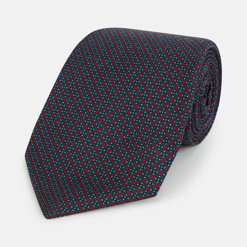 Magenta and Navy Square-Patterned Silk Tie sold by Turnbull & Asser