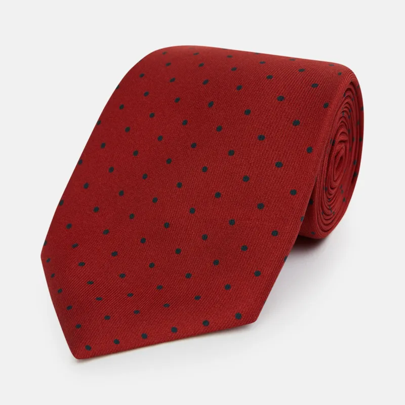 Red and Navy Polka Dot Silk Tie sold by Turnbull & Asser