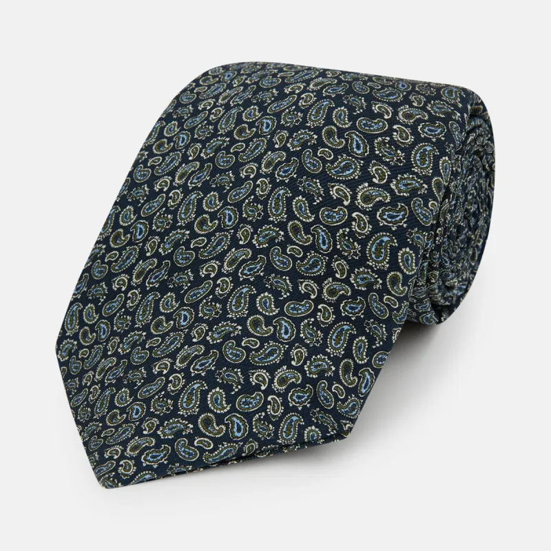 Navy Paisley Foulard Silk Tie sold by Turnbull & Asser