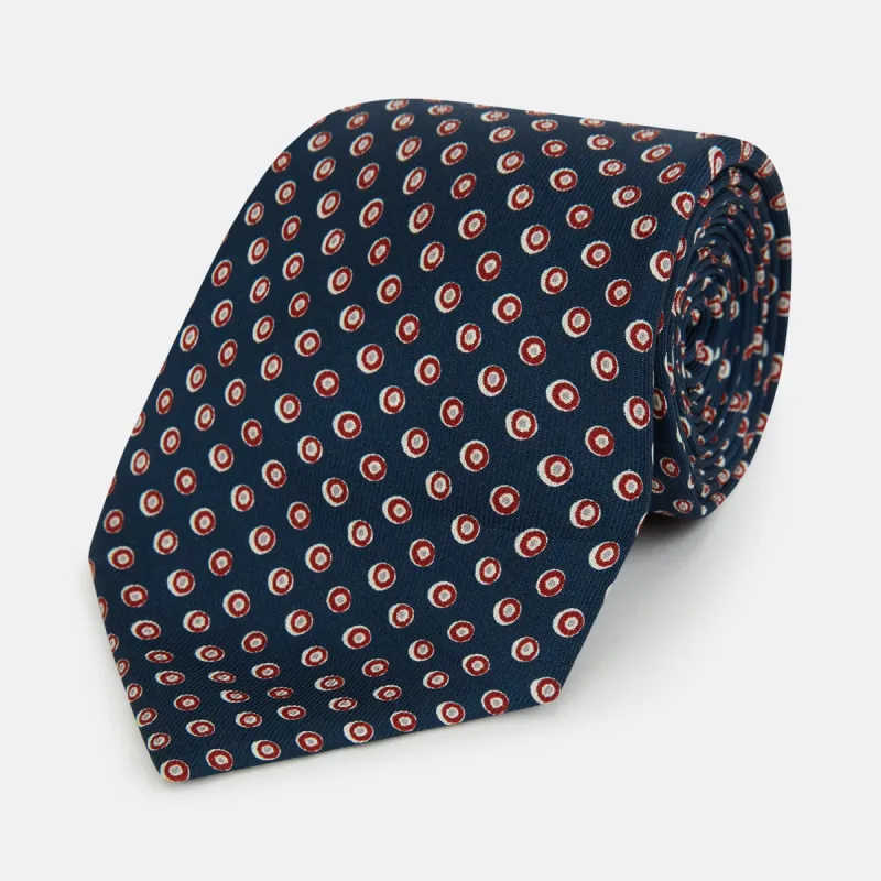 Navy and Red Circle Foulard Silk Tie sold by Turnbull & Asser