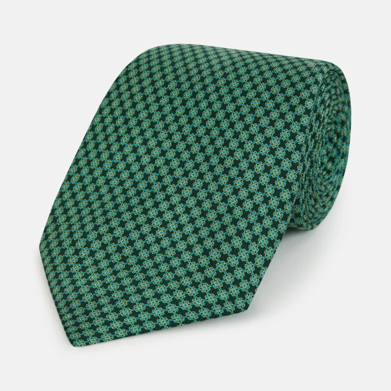 Forest Green Geometric Floral Silk Tie sold by Turnbull & Asser