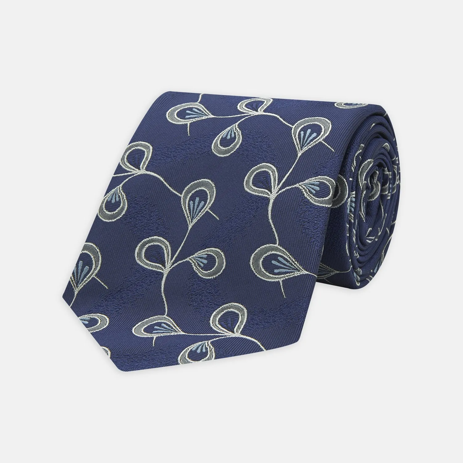 Navy Jacquard Silk Floral Tie sold by Turnbull & Asser