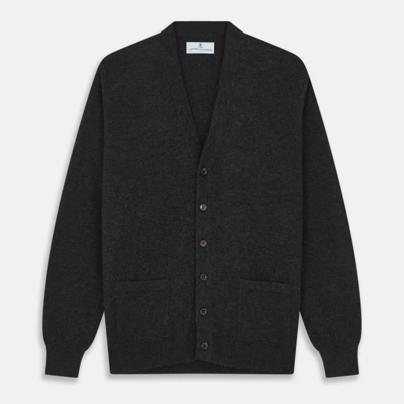 Charcoal Lachlan Cashmere Cardigan sold by Turnbull & Asser