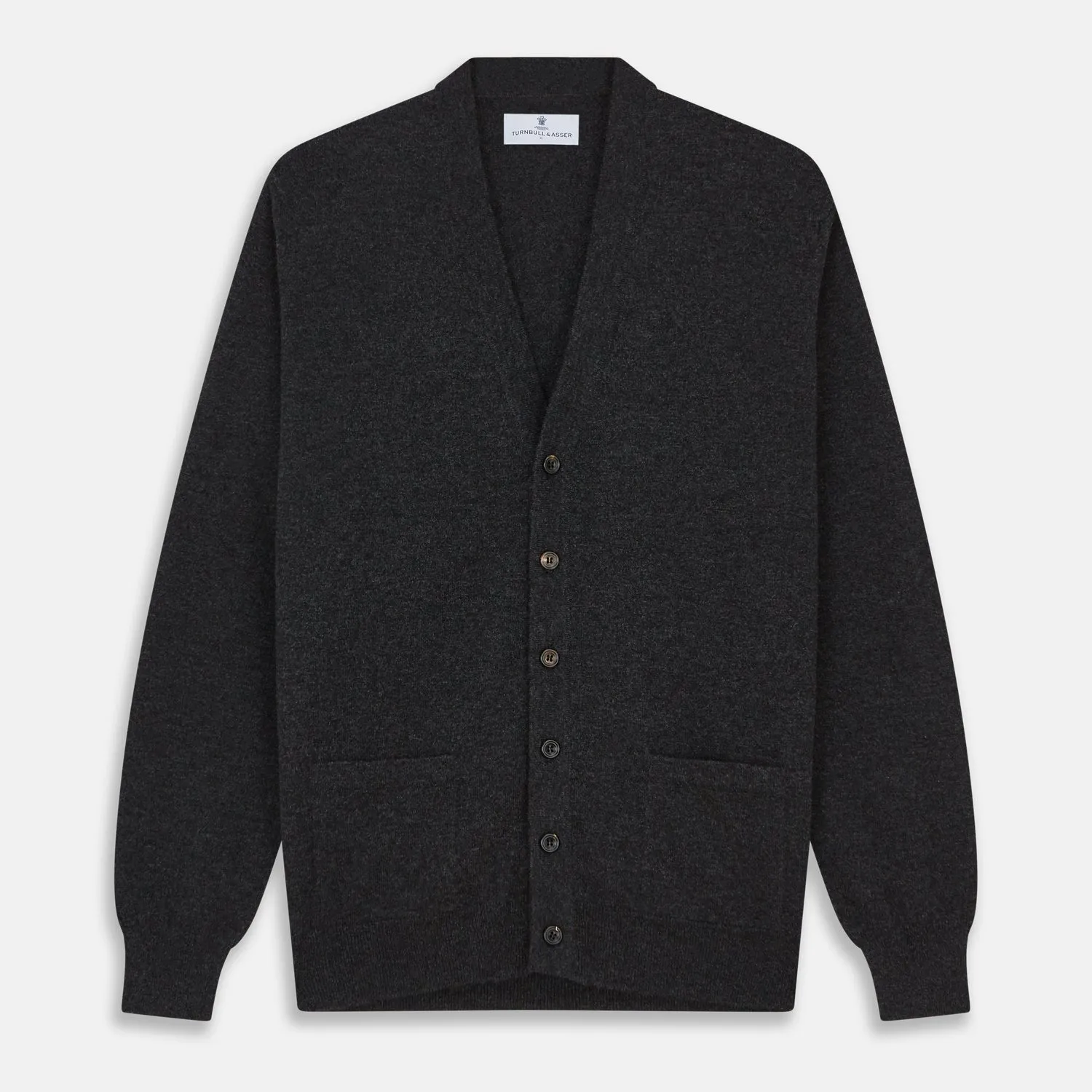 Charcoal Lachlan Cashmere Cardigan sold by Turnbull & Asser