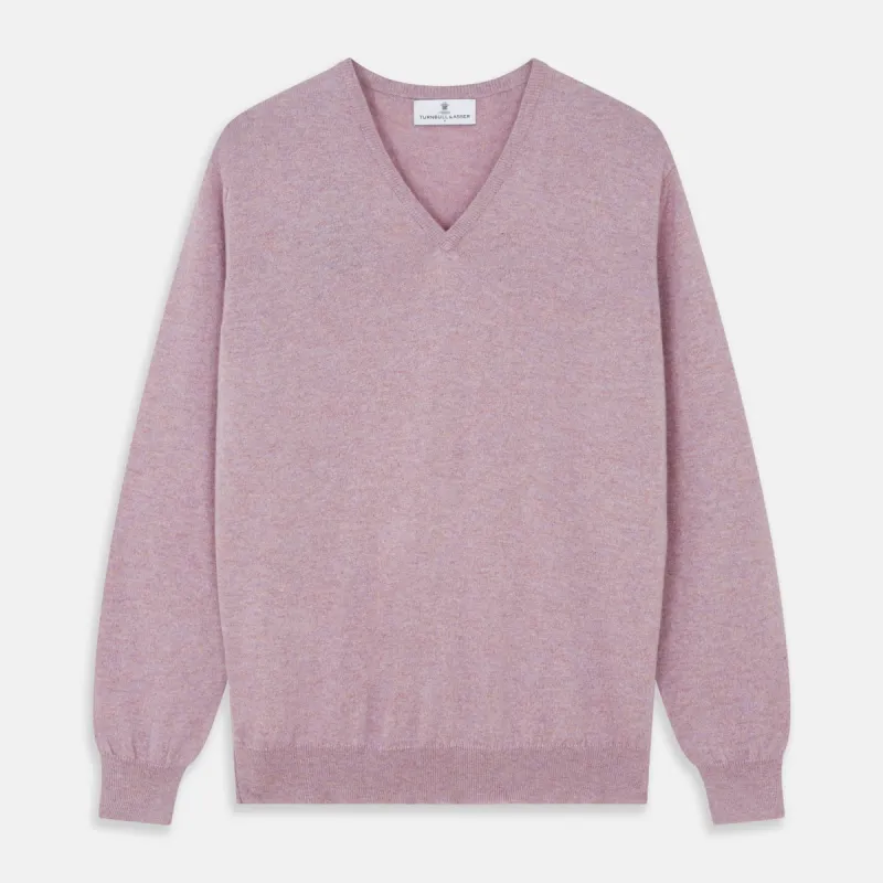 Lilac Heather Paden Cashmere V-Neck Jumper sold by Turnbull & Asser