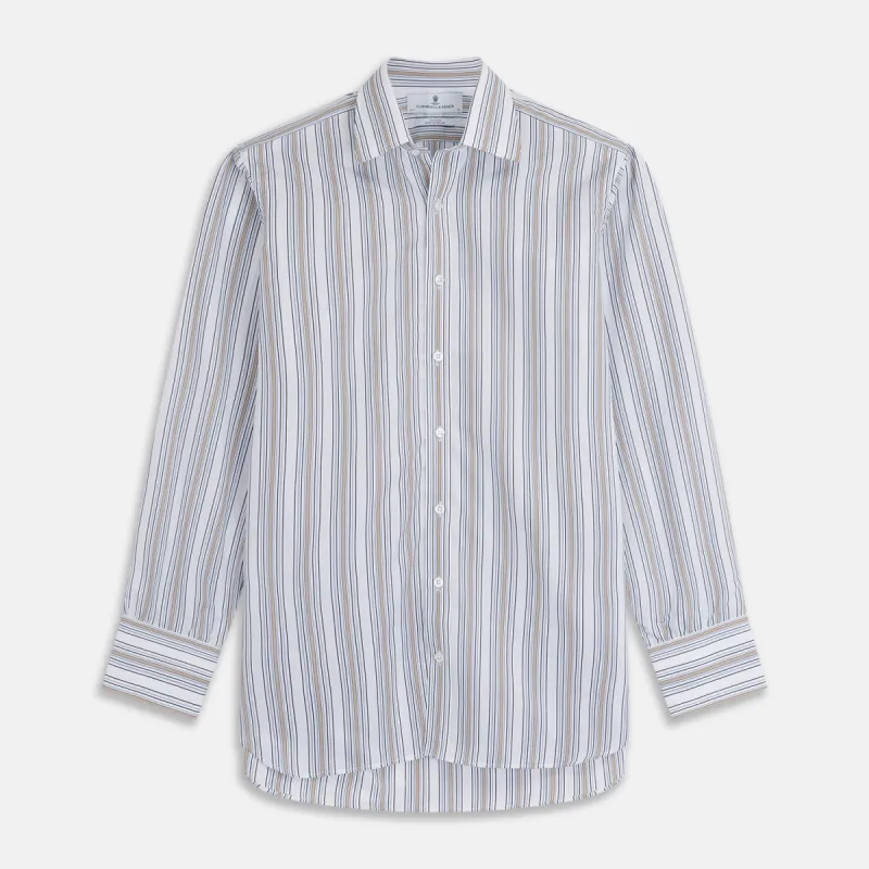 Sand Multi Stripe Regular Fit Shirt with T&A Collar & 3 Button Cuffs sold by Turnbull & Asser