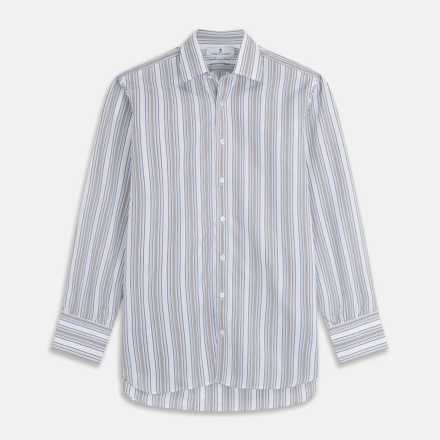 Sand Multi Stripe Regular Fit Shirt with T&A Collar & 3 Button Cuffs sold by Turnbull & Asser