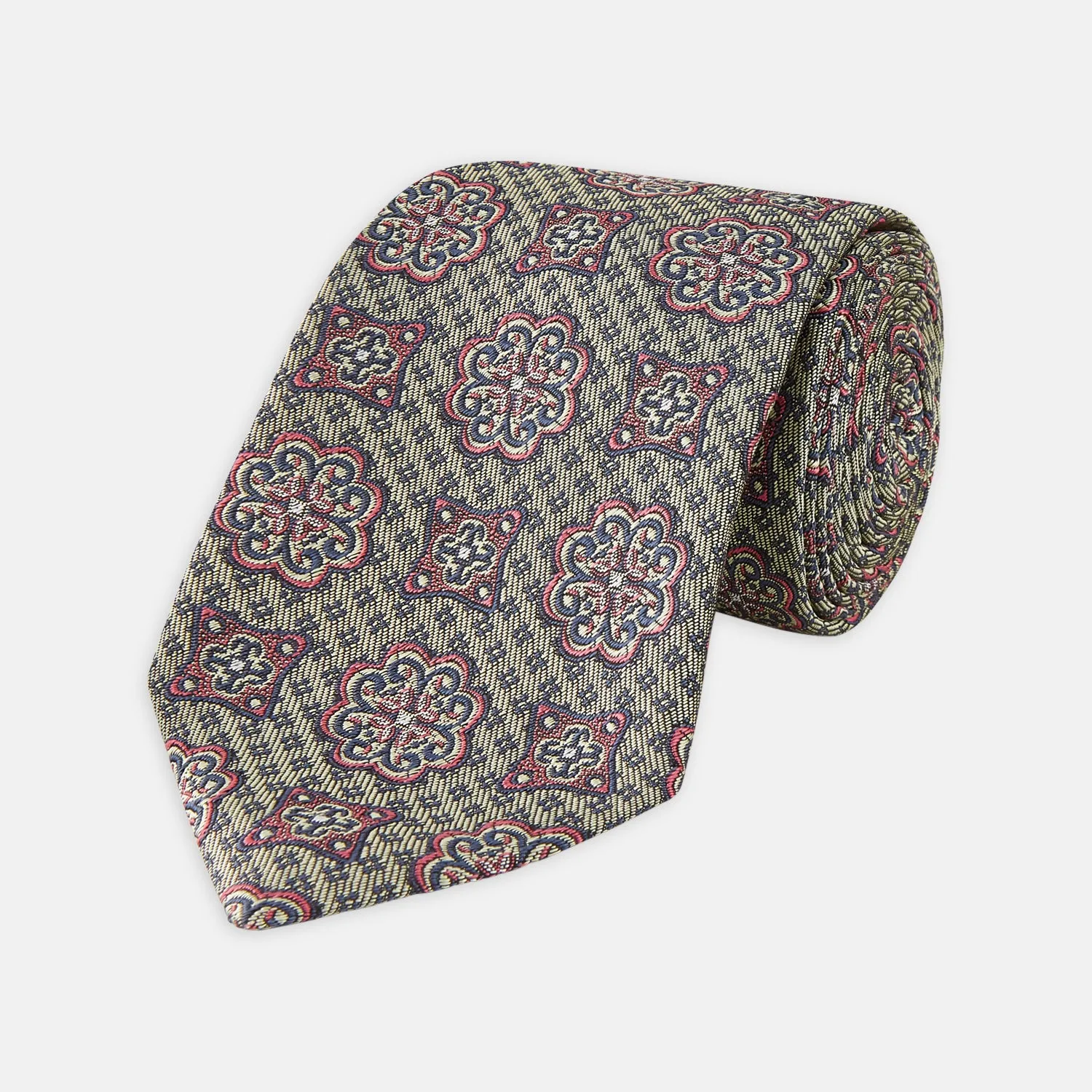 Green Floral Tile Silk Tie sold by Turnbull & Asser