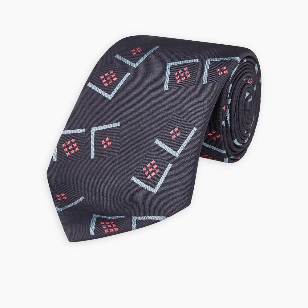 Navy Graphic Deco Silk Tie sold by Turnbull & Asser product image thumbnail 5