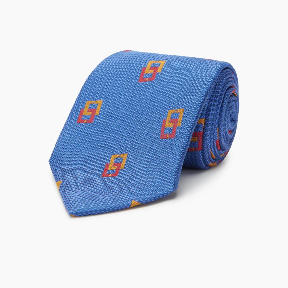 Blue Geometric Squares Silk Tie sold by Turnbull & Asser product image thumbnail 5