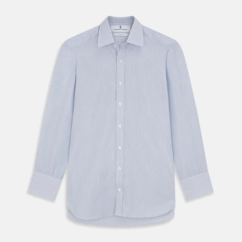 Blue and White Stripe Cotton Regular Fit Mayfair Shirt sold by Turnbull & Asser
