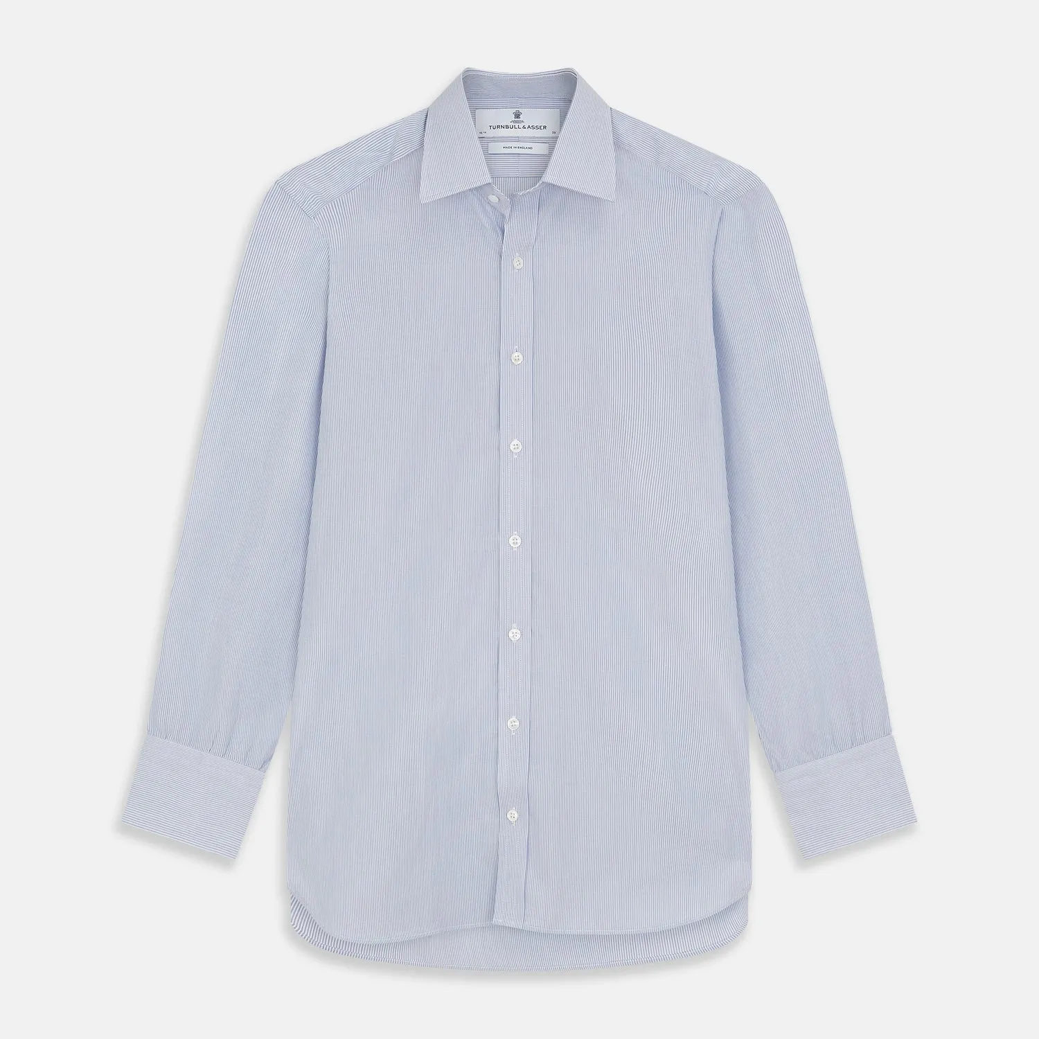 Blue and White Stripe Cotton Regular Fit Mayfair Shirt sold by Turnbull & Asser