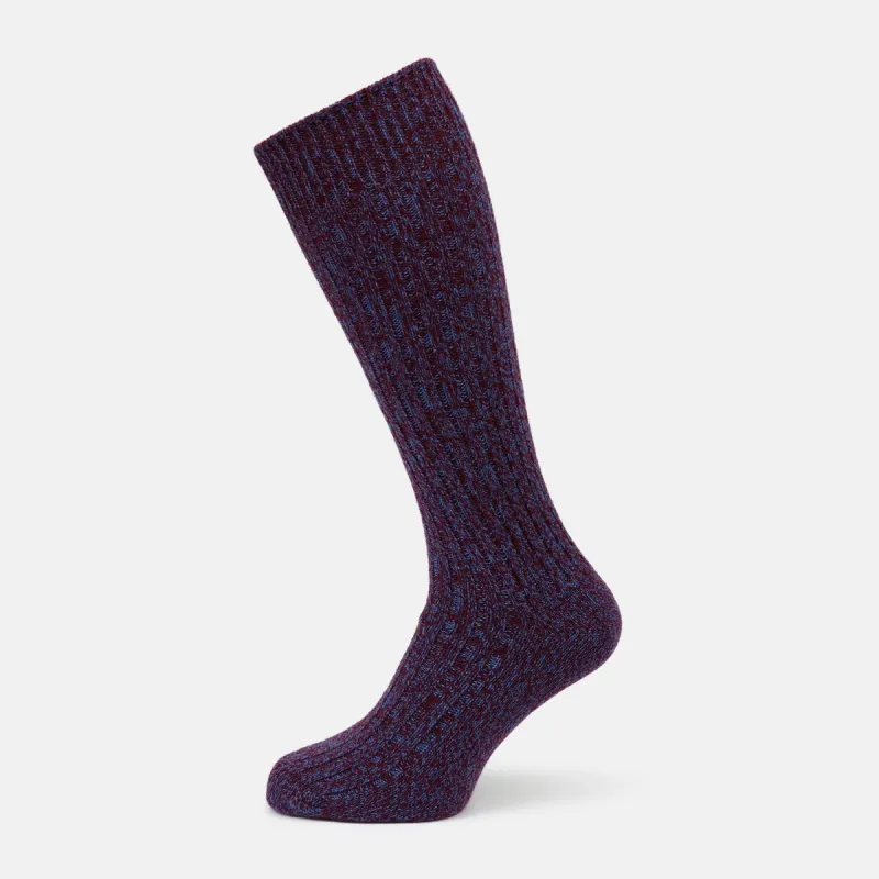 Burgundy Multi 3/4 Length Cashmere Socks sold by Turnbull & Asser