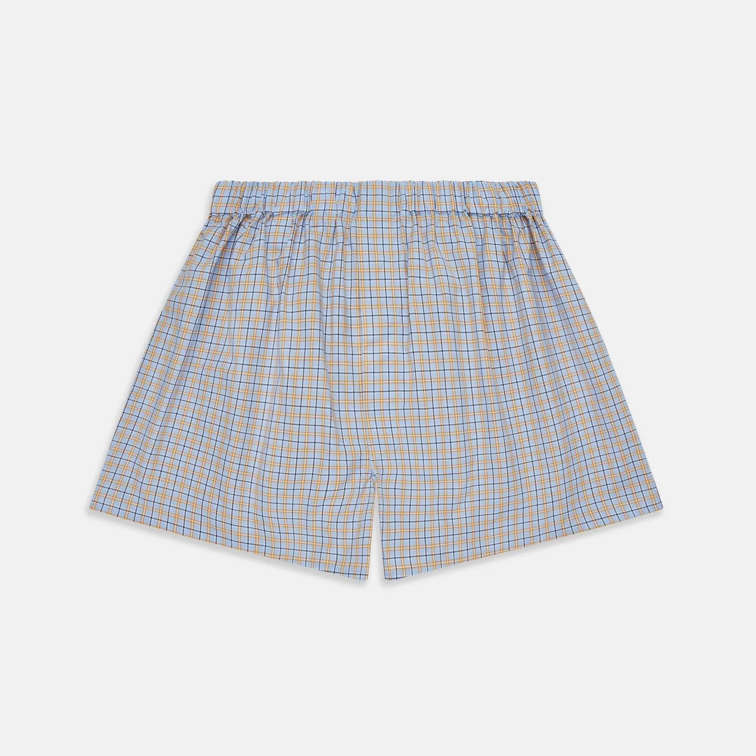 Blue, Orange & Navy Check Cotton Boxer Shorts sold by Turnbull & Asser