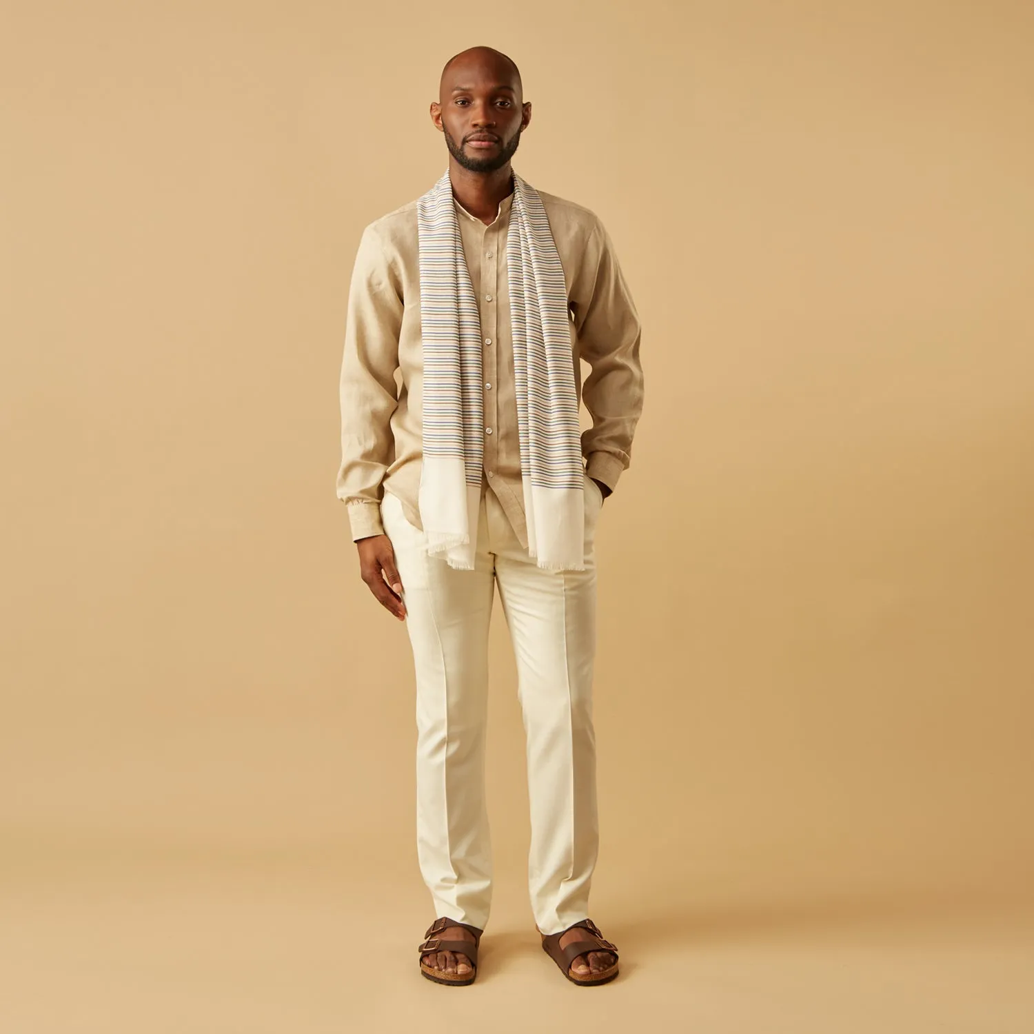 Cream Abstract Stripe Print Lightweight Wool Scarf sold by Turnbull & Asser product image thumbnail 4