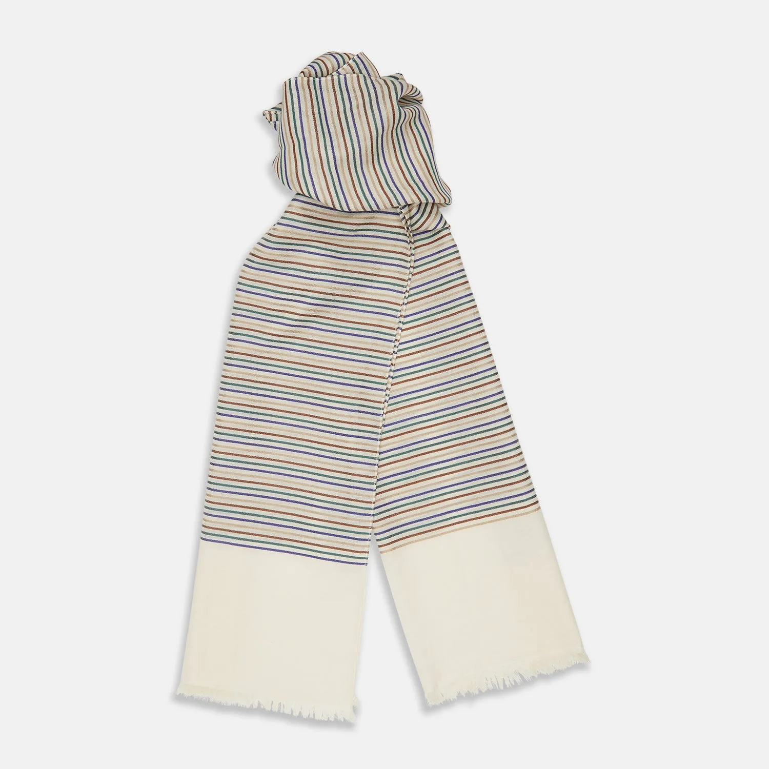 Cream Abstract Stripe Print Lightweight Wool Scarf sold by Turnbull & Asser product image thumbnail 2