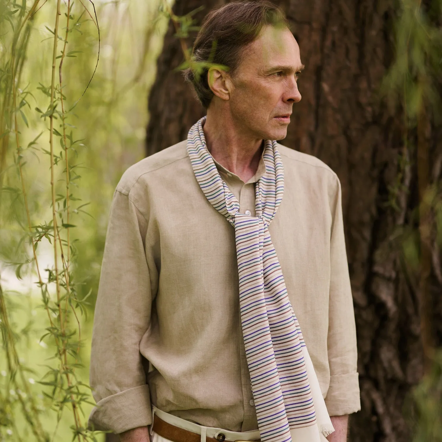 Cream Abstract Stripe Print Lightweight Wool Scarf sold by Turnbull & Asser product image thumbnail 5