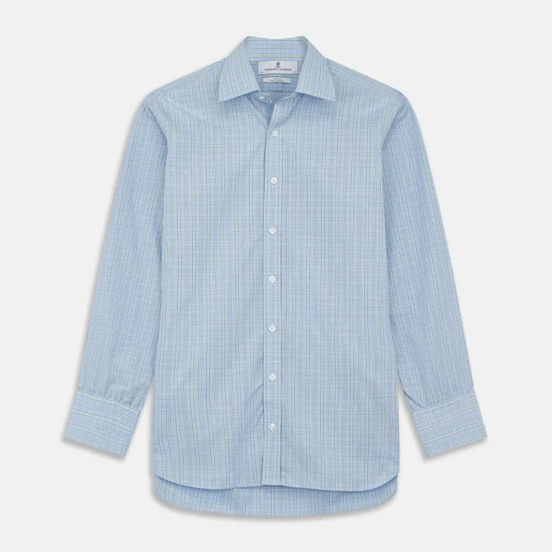 Blue And Green Check Poplin Cotton Regular Fit Shirt with T&A Collar and 3-Button Cuffs sold by Turnbull & Asser