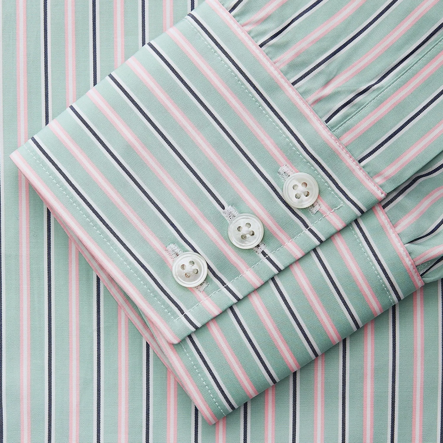 Green, Navy & Pink Stripe Regular Fit Shirt with T&A Collar and 3 Button Cuffs sold by Turnbull & Asser product image thumbnail 3