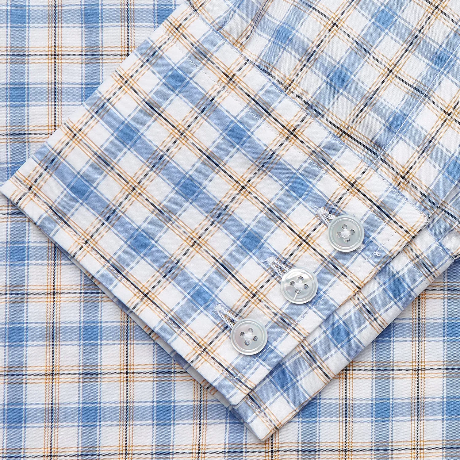 Blue Multi Check Regular Fit Shirt with T&A Collar and 3 Button Cuffs sold by Turnbull & Asser product image thumbnail 3