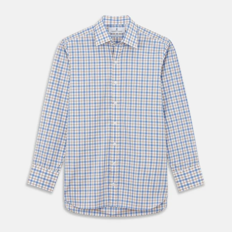 Blue Multi Check Regular Fit Shirt with T&A Collar and 3 Button Cuffs sold by Turnbull & Asser