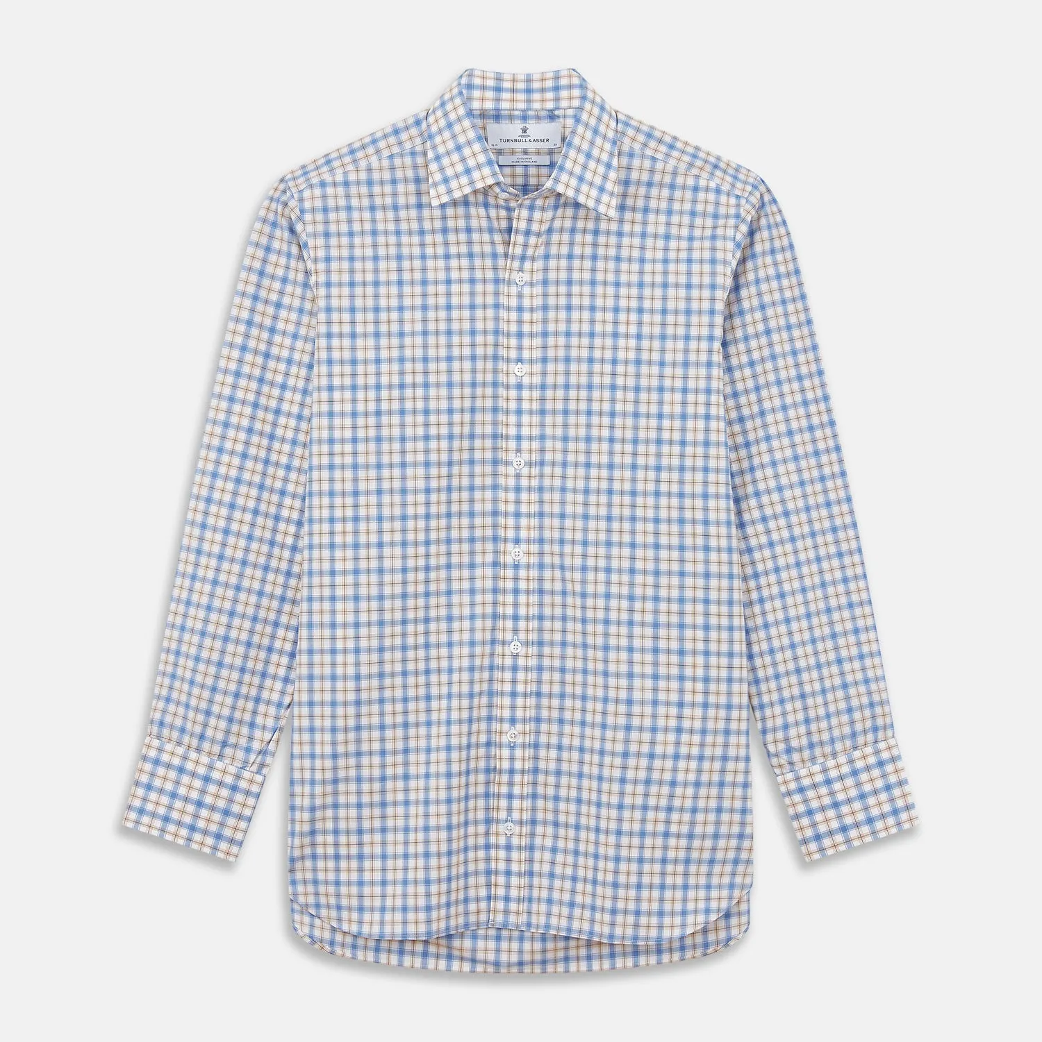 Blue Multi Check Regular Fit Shirt with T&A Collar and 3 Button Cuffs sold by Turnbull & Asser
