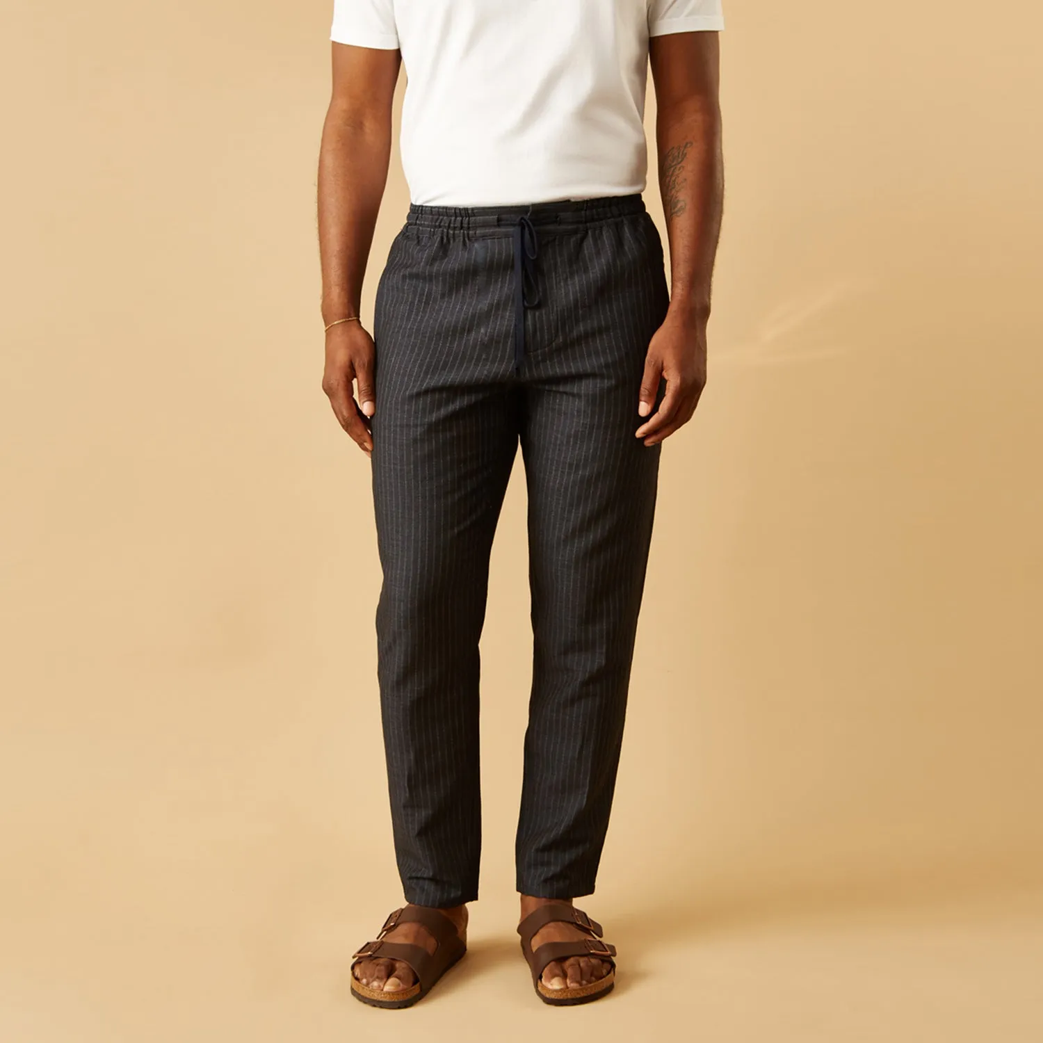 Navy Tailored Pinstriped Drawstring Trousers sold by Turnbull & Asser product image thumbnail 2