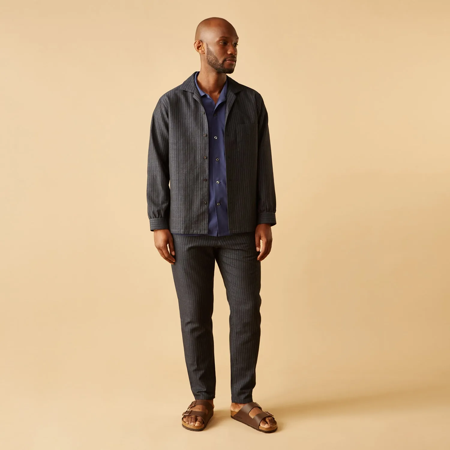 Navy Tailored Pinstriped Drawstring Trousers sold by Turnbull & Asser product image thumbnail 4