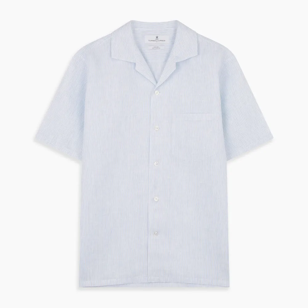 Blue Linen Stripe Holiday Fit Shirt with Revere Collar sold by Turnbull & Asser product image thumbnail 5