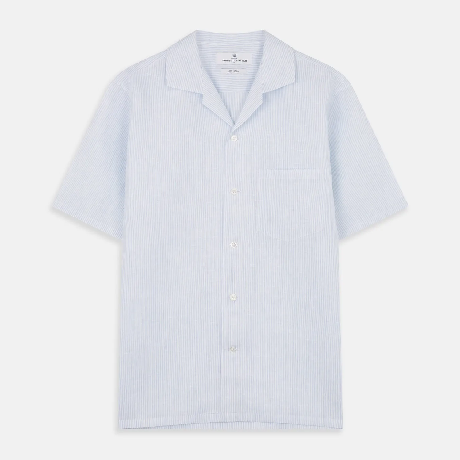 Blue Linen Stripe Holiday Fit Shirt with Revere Collar sold by Turnbull & Asser