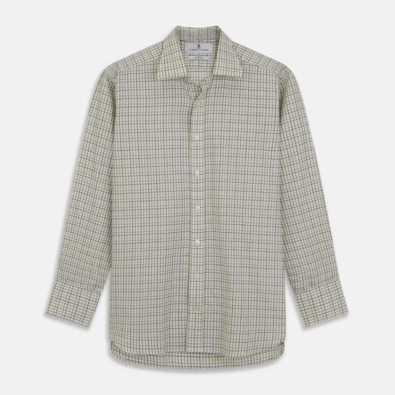 Green Multi Check Cotton-Cashmere Shirt with T&A Collar and 3-Button Cuffs sold by Turnbull & Asser
