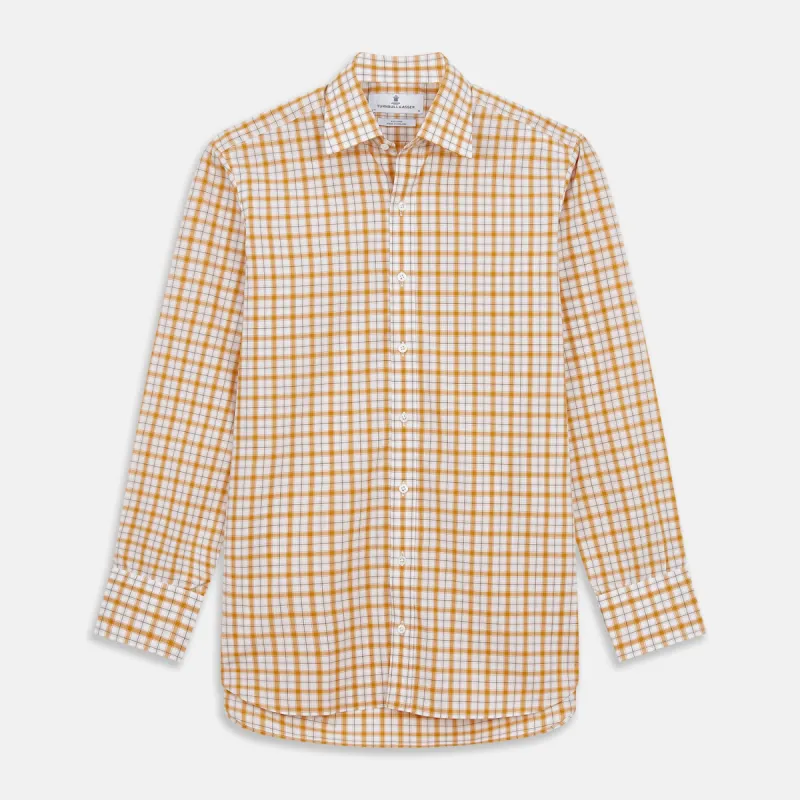 Orange Multi Check Regular Fit Shirt with T&A Collar and 3 Button Cuffs sold by Turnbull & Asser