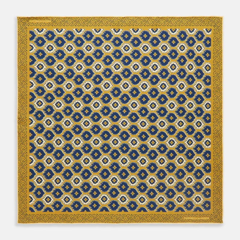 Tan Medallion Print Silk Pocket Square sold by Turnbull & Asser