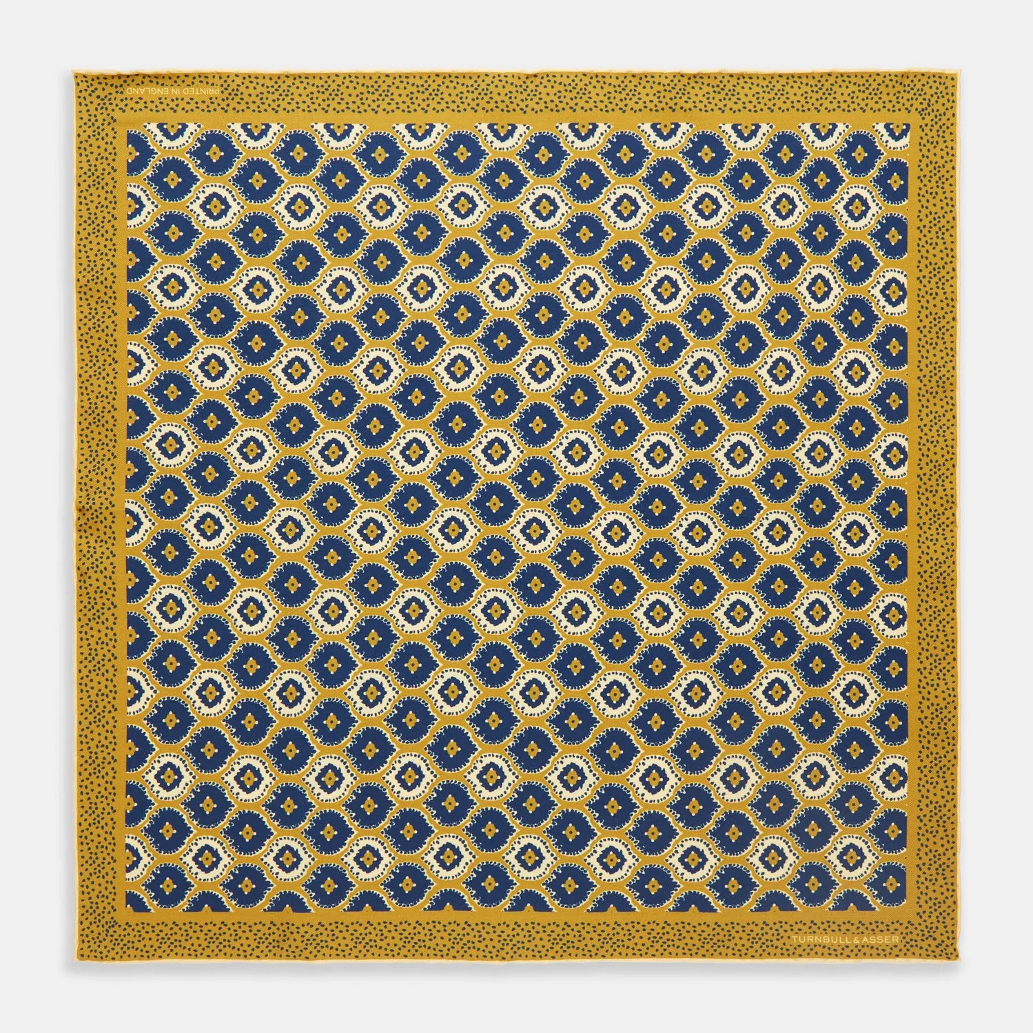 Tan Medallion Print Silk Pocket Square sold by Turnbull & Asser
