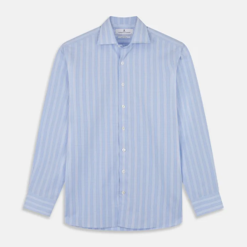 Tonal Blue Glen Check Tailored Fit Shirt with Kent Collar sold by Turnbull & Asser