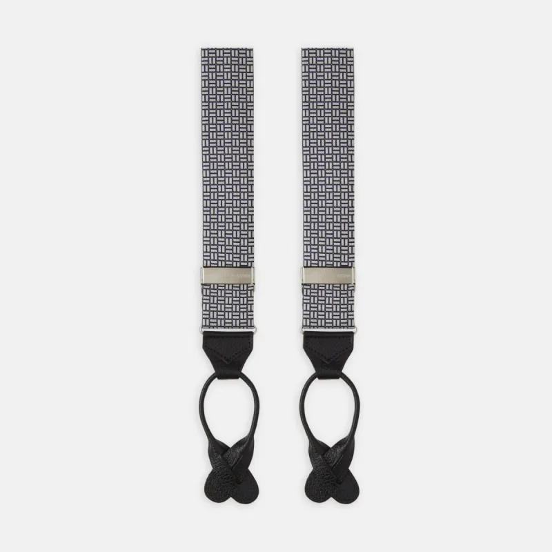 Silver and Charcoal Geometric Adjustable Silk Braces sold by Turnbull & Asser
