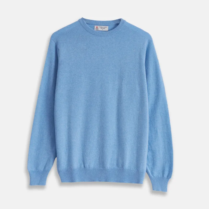 Sky Blue Fine Cashmere Crew Neck Jumper sold by Turnbull & Asser