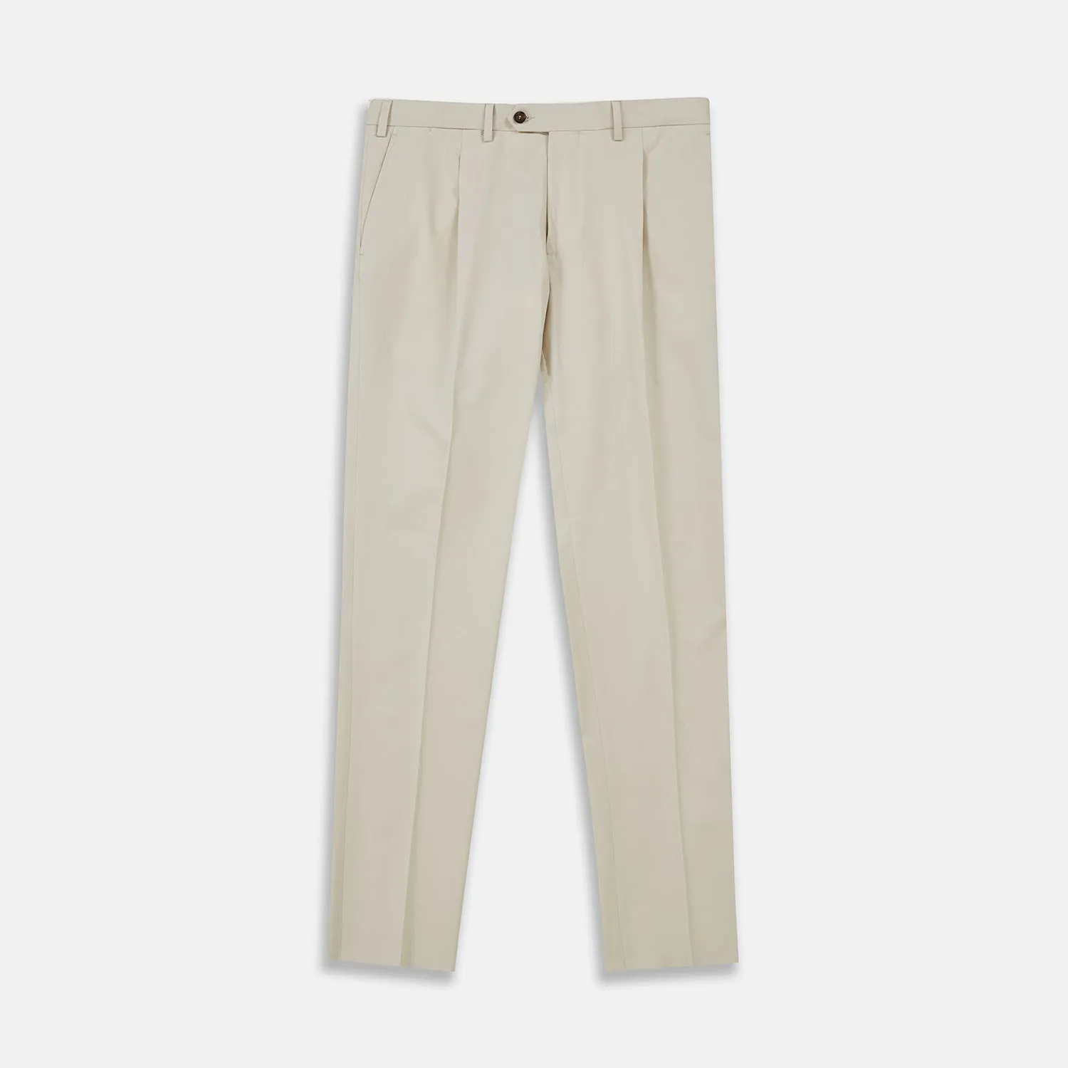Stone Cotton Twill Pleated Trousers sold by Turnbull & Asser