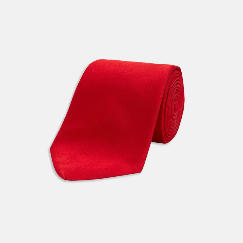Red Plain Satin Silk Tie sold by Turnbull & Asser